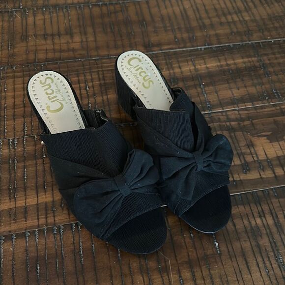 Circus Sam Edelman black bow peep toe block heels sandals 9.5 - Picture 1 of 7